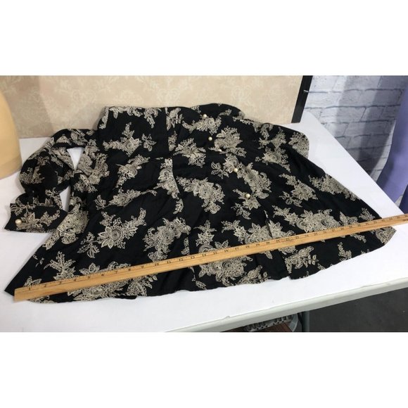 Moda Intl Long Size 6 Six Floral Boho Button Dress Rayon Made in USA Black White - Picture 12 of 12